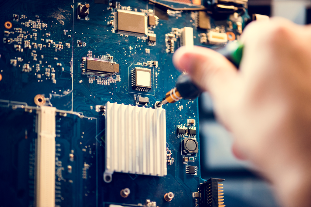 A black, ENIG coated printed circuit board.