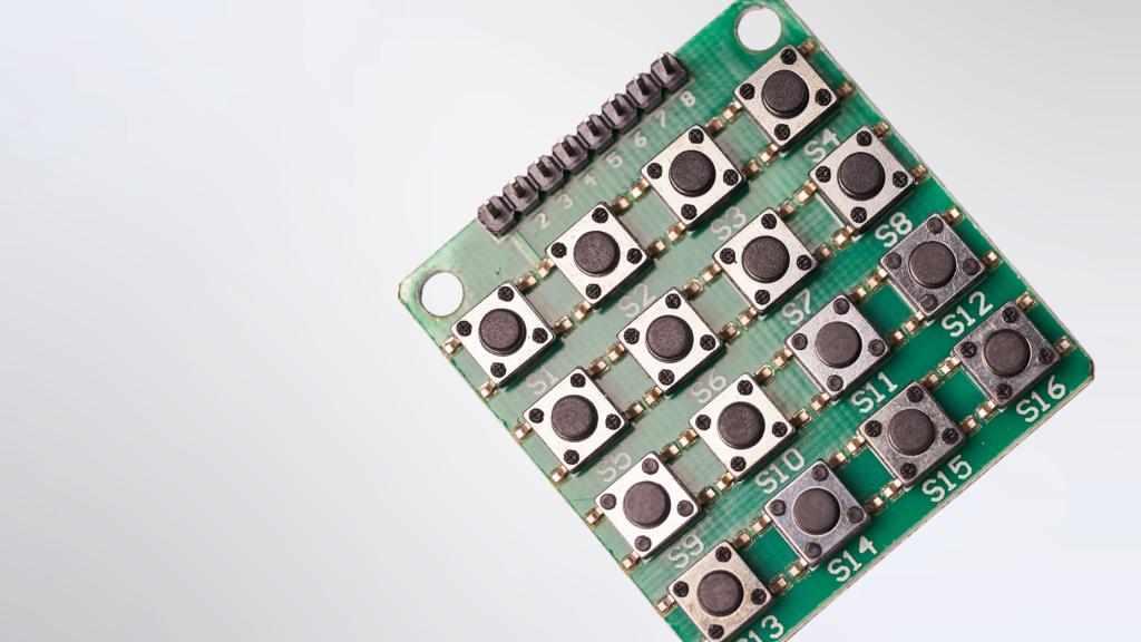 Image of medium-stroke tactile switches on a PCB board