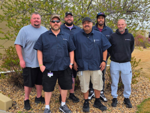 Our production team gathered outside for a team photo