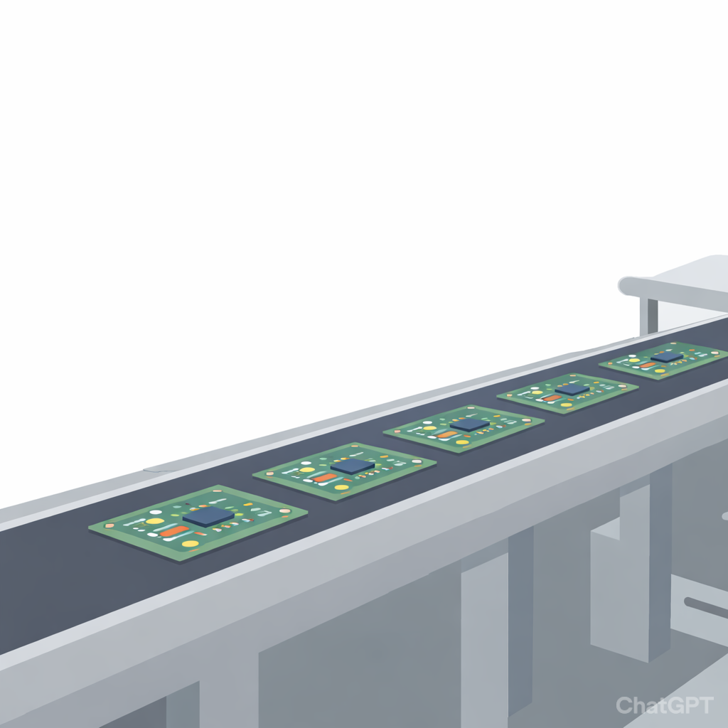 PCB boards graphic on a production belt